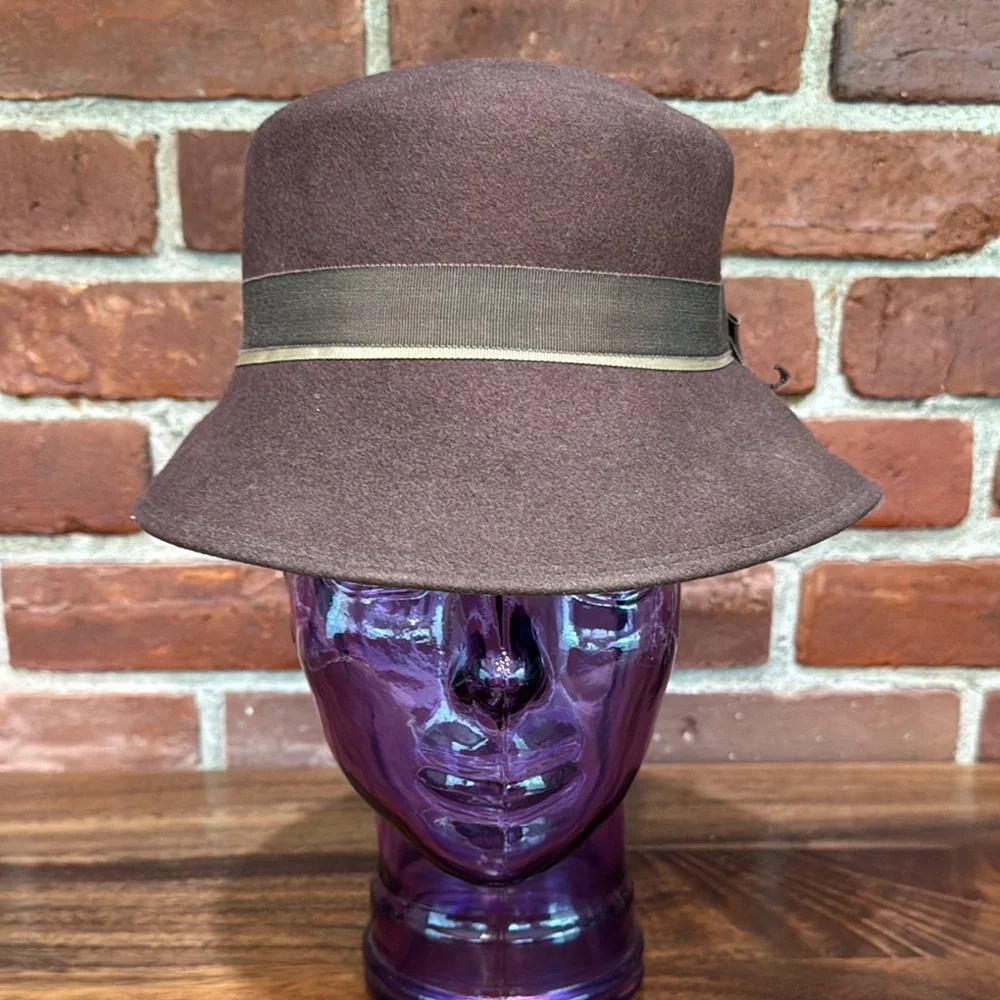 Brown Felt Cloche Hat with Ribbon - Picture 1 of 7